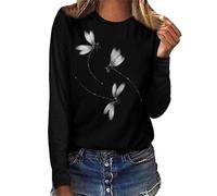 Camicie a maniche lunghe da donna Camicetta casual da donna Autunno Stampa Animale Maglietta a maniche lunghe Autunno Inverno Camicetta calda, Magliette nere oversize per le donne, M