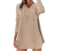Camicie a maniche lunghe da donna casual con scollo a V magliette in lino leggere pullover top con cappuccio felpe da spiaggia copertura, X1-beige, XL