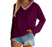 Camicie a maniche lunghe da donna con scollo a V Boho elegante casual top felpe leggere pullover per uscire camicette alla moda, 1c-viola, S
