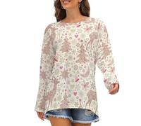 Camicie a maniche lunghe da donna - Deer Bells Moon Christmas Tree Loose Fit T-shirt da donna girocollo autunno t-shirt base, Stile 17., S