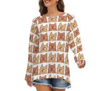 Camicie a maniche lunghe da donna - Sassy Cute Cartoon Cat Loose Fit Womens T Shirt girocollo autunno basic tee, Stile-22, XL
