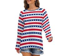 Camicie a maniche lunghe da donna - T-shirt da donna a girocollo con stelle e strisce, vestibilità ampia, maglietta basic autunnale, Stile 8., L