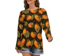 Camicie a maniche lunghe da donna - T-shirt da donna con scollo rotondo e foglie cadenti d'acero e foglie cadenti, Stile-17, XL