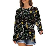 Camicie a maniche lunghe da donna - Vespa e fiori vestibilità ampia maglietta da donna girocollo autunno t-shirt basic, Stile-38, M