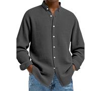 Camicie a maniche lunghe da uomo a nido d'ape alla moda casual tinta unita bottone classico leggero cotone fit bavero autunno camicia a nido d'ape, Nero , XL
