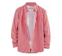 Camicie a maniche lunghe da uomo Camicia a righe allentata leggera Comfort Commutera Lavoro Ufficio Casual T-shirt Top Smart Tipping Collare Button Down Camicia Urban Classics Mens T Shirt, Rosso