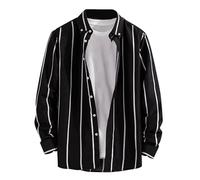 Camicie a maniche lunghe da uomo Camicia a righe allentata leggera Comfort Commutera Lavoro Ufficio Casual T-shirt Top Smart Tipping Collare Button Down Camicia Urban Classics Mens T Shirt, Nero , XL