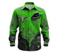 Camicie a maniche lunghe da uomo con stampa teschio cowboy casual con