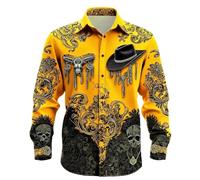 Camicie a maniche lunghe da uomo con stampa teschio cowboy casual con