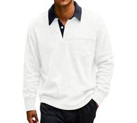 Camicie a maniche lunghe da uomo in velluto a coste con bottoni camicia moda autunno vestiti casual pullover t-shirt con tasca lavoro casa, bianco, 3XL