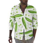 Camicie a maniche lunghe da uomo - Piselli verdi divertente slim fit camicia abbottonata uomo abbigliamento casual, Stile-5, L