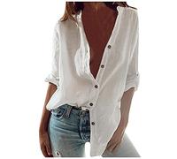 Camicie a maniche lunghe in cotone di lino per le donne estive alla moda colletto alla coreana button down colletto ampio garza 2025 camicette maniche 3/4 primavera mussola tuniche signore leggero