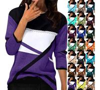 Camicie a maniche lunghe per le donne colori alla moda Blcok Inverno Autunno Top Girocollo Vestibilità ampia Camicia Casual Camicette eleganti, 1A-Verde, L
