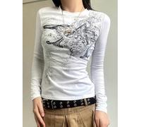 Camicie a maniche lunghe per le donne Girocollo Lettera Stampa Floreale Top Aderente Camicia Elegante Casual Autunno Vestiti 2026 Moda
