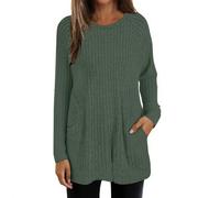 Camicie a maniche lunghe per le donne Top casual vestibilità ampia maglia a costine leggero maglione lungo girocollo pullover con tasche felpa per le donne, Verde, S