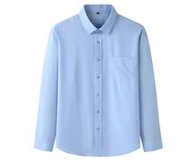 Camicie A Maniche Lunghe Taglie Forti da Uomo Camicia Casual Allentata Primavera Autunno Camicia Formale Oversize da Lavoro Solida Camicia alla Moda di Grandi Dimensioni,Azzurro,5XL