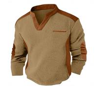 Camicie a nido d'ape da uomo casual a maniche lunghe colorate Bolck camicie con tasca sul petto normale vintage scollo a V camicia classica toppe sui gomiti pullover top retrò leggero comfort top per
