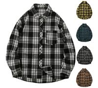 Camicie a quadri con bottoni da uomo in cotone a maniche lunghe casual camicia a quadri vintage camicia a maniche lunghe classico tartan top regular fit flanella cappotti larghi per l'uso quotidiano