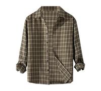 Camicie a quadri da uomo 2025 a maniche lunghe con bottoni camicia vintage regular fit t-shirt camicetta moda casual top giacca, Camicia Plaid Giallo Uomo, XL