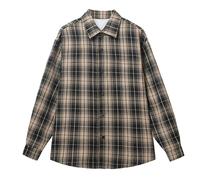 Camicie a quadri da uomo a maniche lunghe con bottoni camicia classica vestibilità regolare t-shirt top giacca camicetta western maglietta da lavoro, Camicia scozzese Khaki Uomo, 5XL