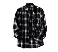 Camicie a quadri da uomo a maniche lunghe con bottoni e tasca western cowboy t-shirt giacca casual da lavoro camicetta top, Camicia scozzese nera Uomo, XL