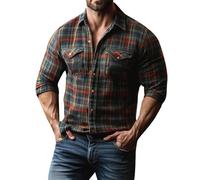 Camicie a quadri da uomo a maniche lunghe con bottoni giacca con doppie tasche vestibilità regolare vintage t-shirt camicetta top, Blu Scuro Plaid Camicia Uomo, L