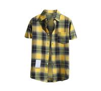 Camicie a quadri da uomo UK, camicie estive a quadri da uomo a maniche corte, camicia in cotone con bottoni e tasca sul petto, camicia classica a maniche corte dalla vestibilità regolare, top casual