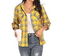 Camicie a quadri in flanella da donna, taglie forti, in cotone, a maniche lunghe, tartan, eleganti, casual, a quadri, camicie da lavoro, 1#giallo, XXL
