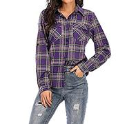 Camicie a quadri in flanella da donna, taglie forti, in cotone, a maniche lunghe, tartan, eleganti, casual, a quadri, camicie da lavoro, 1#viola, XXL
