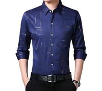 Camicie a quadri sottili da uomo casual a maniche lunghe con risvolto primavera/autunno stile coreano top da lavoro allentati, 2291 Blu Navy, XS