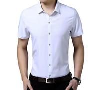 Camicie a quadri sottili da uomo casual a maniche lunghe con risvolto primavera/autunno stile coreano top da lavoro allentati, 1811 Bianco, XS