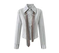 Camicie a Righe estetiche da Donna in Stile Preppy Vintage Anni 2000 con Cravatta Camicette a Maniche Lunghe con Design a Cravatta Top Streetwear-Blu-L