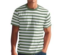 Camicie a righe per uomo, camicia a righe orizzontali a manica corta, girocollo, maglietta alla moda, top classici, t-shirt basic, camicette, 3XL