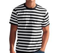 Camicie a righe per uomo, camicia a righe orizzontali, a manica corta, girocollo, maglietta alla moda, top classico, t-shirt basic, camicette, L