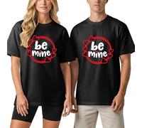 Camicie abbinate per coppie | Be Mine,T-shirt estiva a maniche corte con cuore per San Valentino | per appuntamenti, Nero , S