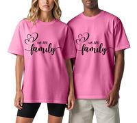 Camicie abbinate per coppie, con scritta in lingua inglese "We are Family", da donna, girocollo, in cotone, con grafica, alla moda, casual, per viaggi e vacanze, Rosa scuro, 4XL