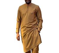 Camicie africane casual per uomo moda manica lunga Dashiki top e pantaloni 2 pezzi Set Slim Fit abiti nigeriani con tasca, Set marrone., L