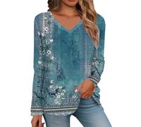 Camicie alla moda a maniche lunghe da donna con scollo a V, felpe leggere, top tunica alla moda con leggings, Blu, XXL