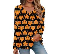 Camicie casual a maniche lunghe da donna con scollo a V, felpe leggere, alla moda, top a tunica, Colore: arancione., L