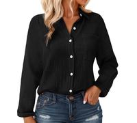 Camicie casual da donna, a maniche lunghe, casual, casual, scollo rotondo, tinta unita, ideali per la primavera e l'estate. Opzioni di manutenzione facili disponibili., Le Noir, S