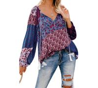 Camicie casual da donna Camicette Camicie da donna a maniche lunghe con stampa floreale a fiori Camicie casual da donna T-shirt con scollo a V con bottoni Pullover oversize Camicie casual con bottoni