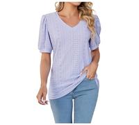 Camicie casual da donna con scollo a V e maniche corte, maglia a tunica larga, camicette leopardate top donna, Lilla, S