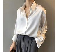 Camicie Casual Da Donna - Moda Primavera Ed Estate Bottone In Raso Camicia Di Seta Camicia Retrò Donne Bianco Maniche Lunghe Street Shirt Sciolta Elegante E Morbido Casual Office Donne Semplice Pur