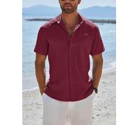 Camicie casual da uomo a maniche corte con bottoni, camicia estiva per le vacanze estive camicie leggere testurizzate, Vino rosso, M