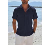 Camicie casual da uomo a maniche corte con bottoni, camicia estiva per le vacanze estive camicie leggere testurizzate, Blu navy, M