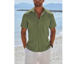 Camicie casual da uomo a maniche corte con bottoni, camicia estiva per le vacanze estive camicie leggere testurizzate, Verde militare, S