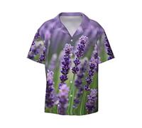 Camicie casual da uomo a maniche corte con fiori floreali viola lavanda vestibilità regolare moda campeggio spiaggia camicie top, nero, S