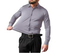Camicie casual da uomo grandi e alte a maniche lunghe stretch fit button down camicia quattro lati elastico senza strizzacervelli, grigio, 4XL