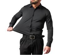 Camicie casual da uomo grandi e alte a maniche lunghe stretch fit button down camicia quattro lati elastico senza strizzacervelli, Nero , 4XL