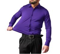 Camicie casual da uomo grandi e alte a maniche lunghe stretch fit button down camicia quattro lati elastico senza strizzacervelli, Viola scuro, 8XL